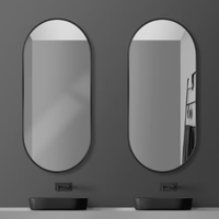 Vente en gros 4mm 5mm Miroir mural flottant noir mat pour salle de bain Cadre en alliage d'aluminium noir Miroirs décoratifs ronds ovales en cuivre
