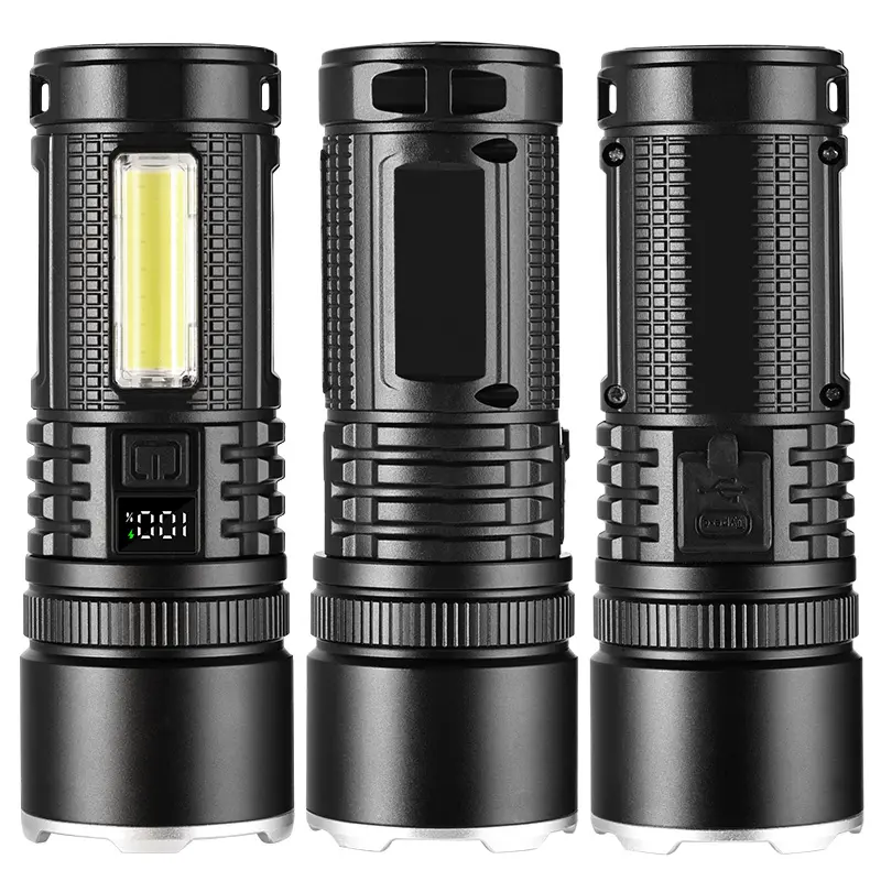 Helius New Products Super Powerful Long Shot Strong Light Outdoor Rechargeable LED Zoom Digital Display Small Flashlight