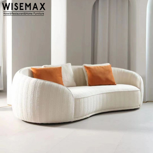 WISEAMX FURNITURE Italian Style 3 Seats Couch Wooden Frame Legs Fabric High Back <strong>Support</strong> Curved <strong>Sofa</strong> for Office Living Room - Product Image 2