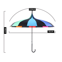 Parapluie pagode arc-en-ciel personnalisé avec logo OEM, 16 baleines, résistant à l'eau, poignée à crochet, parasol soleil/pluie pour femme, accessoire de mode et de photographie