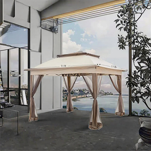 Pavillon extérieur à structure en aluminium - Gazebo à double toit avec moustiquaire pour terrasse et jardin - Product Image 4