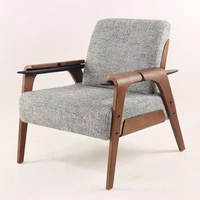 Fauteuil scandinave de style mid-century, structure en bois massif, tissu rembourré, chaise longue pour salon, appartement, hôtel, maison