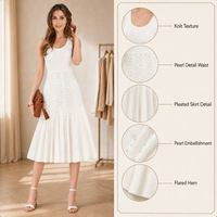 Nouvelle Robe Tricotée Élégante Blanche Perlée et Ajourée à Col U Sans Manches Coupe Slim Printemps 2026 – Tendance Femme pour Tenue Décontractée ou de Soirée