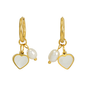 Boucles d'oreilles en acier inoxydable plaqué or 18 carats avec perles et coquillages, style européen et américain, vente en gros pour femmes - Product Image 1