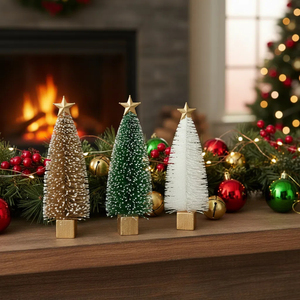 Cây thông Noel mini SANWEI trang trí mùa đông, đồ trang trí bàn nhỏ, cây thông Noel lấp lánh với đế gỗ để trang trí nhà cửa - Product Image 3