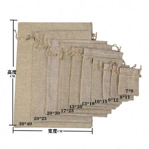 Sac en jute personnalisé avec logo imprimé, pochette en cacao, sac cadeau en toile de jute naturelle, sac en toile de jute à cordon de serrage - Product Image 5