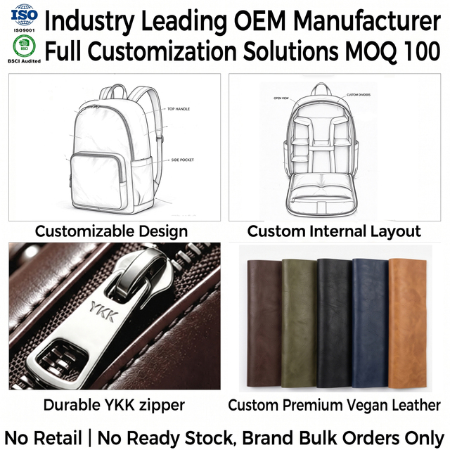 Private Label OEM ODM Eco-friendly Sustainable Microfiber Vegan Leather DSLR Photography Camera Backpack Bulk Manufacturer