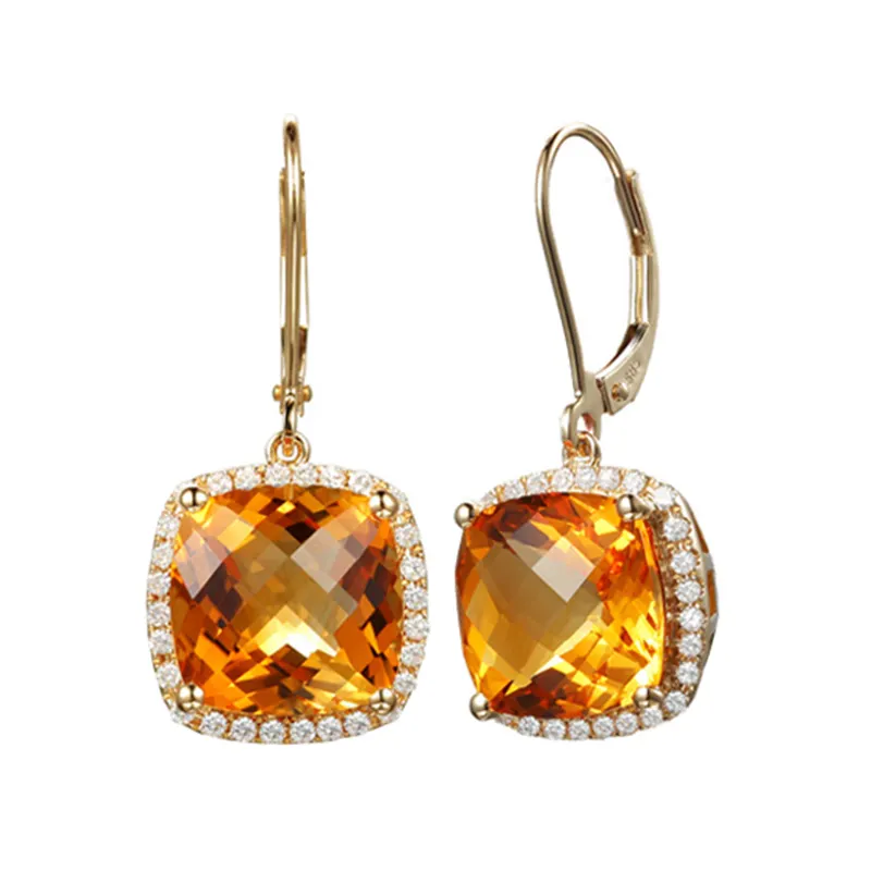 Boucles d'oreilles en topaze jaune naturelle pour femmes, bijoux personnalisés, en or 18 carats, 1ct, vente en gros