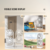 Nouveau ventilateur de bureau à double tête avec commande mécanique, grande circulation d'air, recharge USB pour utilisation en extérieur et en voiture, en plastique