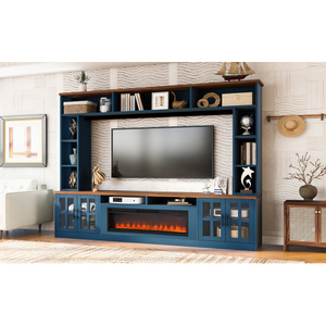 U-Can 95.5" Floor Mount Mid-Century Modern <strong>TV</strong> Stand Entertainment Center Adjustable <strong>Shelves</strong> Wood Metal Construction <strong>for</strong> 65"+ <strong>TVs</strong> - Product Image 4