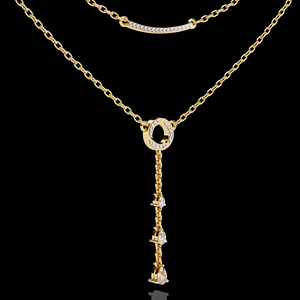 Collier en or 14K 18K à double rangée avec diamant de laboratoire taille ronde, collier en Y, DEF VVS, pendentif cercle classique, bijoux fins pour femmes - Product Image 3