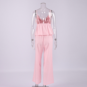 QINSI Abbigliamento Estivo da <span class=keywords><strong>Donna</strong></span> all'Ingrosso, Completo Due Pezzi con Top <span class=keywords><strong>a</strong></span> Bretelle <span class=keywords><strong>a</strong></span> <span class=keywords><strong>Righe</strong></span> e Pantaloni Casual, Pigiami in Cotone Comodi per Casa - Product Image 5