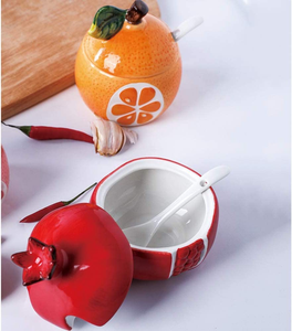 Tarro de miel de porcelana rojo granada vintage para decoración de cocina única - Forma de granada y cerámica de porcelana - Product Image 3