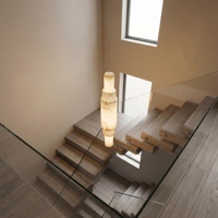 Luminaire suspendu LED haut de gamme en laiton brossé avec cadre doré, abat-jour en albâtre, angle de faisceau de 360°, cylindres empilés, pour couloir d'hôtel, garantie 3 ans, AC