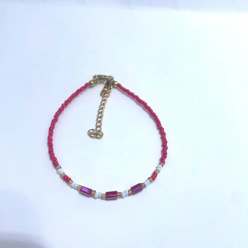 Wholesale Direct Sales Glass Seed Beads Measle 18K Gold Plated Stainless Steel Crystal Bead Bracelets Anklet Lobster Clasp