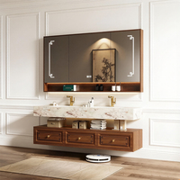 Meuble-lavabo flottant classique 48-92 pouces pour hôtel, simple/double vasque, avec miroir LED intelligent anti-buée et rangement
