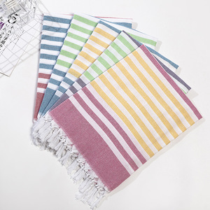 ผ้าขนหนูชายหาดลายทางพู่ห้อย ผ้าฝ้ายตุรกี ขนาด 100x180 ซม. ผ้าขนหนูอาบน้ำรูปสี่เหลี่ยมผืนผ้า แห้งเร็ว สำหรับใช้ที่ชายหาด - Product Image 1