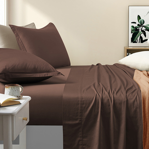 Ensemble de literie en coton confort personnalisé 4 pièces 100% certifié 300T Queen & King tailles draps cousus marron en gros - Product Image 2