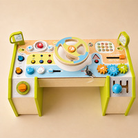 Table d'activités en bois en gros avec volant, planche d'activités Montessori, jouet sensoriel pour l'apprentissage de la motricité fine et le jeu d'imitation OEM ODM