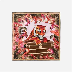 High-end women scarf 2022 new arrival tiger pattern print satin polyester scarf scarfs for women stylish silk