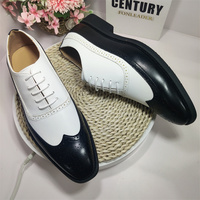 Chaussures Richelieu Homme Noires et Blanches à Bout Pointu et Lacets, Style Brogue, Idéales pour Mariage et Cérémonie