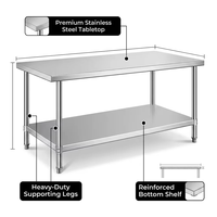 Table de travail professionnelle à 2 niveaux en acier inoxydable avec revêtement autonettoyant pour cuisine commerciale, station de préparation sur mesure