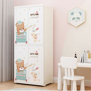 خزانة ملابس للأطفال من طبقتين بها 57 قطعة وهي مقسمة إلى قطعتين لغرف نوم الأطفال ومخصصة لتنظيم الملابس والملابس معلقة بالإضافة إلى خزانة ملابس معلقة للتخزين - Product Image 2