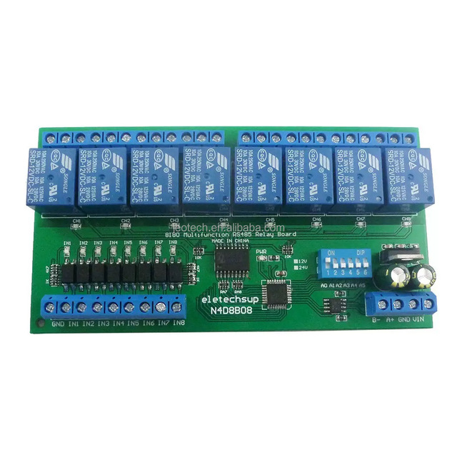 8 I/O RS485 Relay Module Modbus RTU Protocol DIN35 Rail Mount Housing 12V 24V PLC Expansion