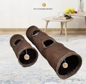 Suede Cat Play Tunnel Toy Collapsible Kitten Rabbit Hamster Tube Bed with Plush Three Hole Four Hole Pet Tunnel
