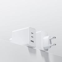 Chargeur rapide GaN 65W UE à double port, adaptateur haute vitesse QC3.0, deux ports Type-C, un port USB pour montres connectées, avec protections OVP/OCP/OTP/contre les courts-circuits