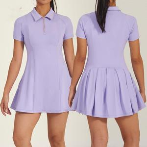 Opstaande Kraag Golftennisjurk Met Korte Broek <span class=keywords><strong>2025</strong></span> Designer Dames Paarse Korte Mouwen Halve Rits Polo
