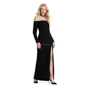 Maxi abito da donna <span class=keywords><strong>nero</strong></span> a maniche lunghe <span class=keywords><strong>con</strong></span> <span class=keywords><strong>spacco</strong></span> <span class=keywords><strong>laterale</strong></span> e abito aderente elegante da parte posteriore aperto per feste - Product Image 1