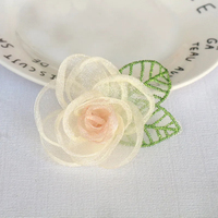 Robe de mariée fête décorations pour la maison 5.5CM Organza tissu feuille Rose gaze artificielle soie fleur Patch autocollant pour bricolage épingles à cheveux