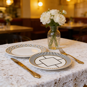 Modern Geometric Solid <b>Black</b> White Pattern Eco-Friendly Bone China Ceramic Plate Set Gold-<b>Edged</b> Dining Plates Comes Gift Box - Product Image 5