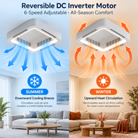 Ventilateur de Plafond Carré Sans Pales avec Lumière Lampe LED Silencieuse Encastrée Profil Bas pour Chambre Salon Cuisine
