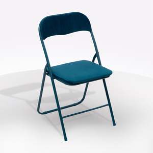 Chaise pliante en velours bleu sarcelle - Product Image 1