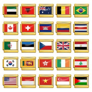 Bracelet élastique américain en acier inoxydable plaqué or Drapeaux du monde Charms italiens Charms Rectangle Flag Charms for Jewelry Making - Product Image 1