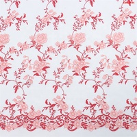 Tissu Textile Twin, Tissu de Broderie Style Ethnique, Tissu en Dentelle à Broderie Florale Dégradé Rouge & Rose pour Robe de Soirée