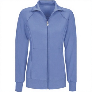 Women Knitted Scrub Jacket Full Zip Blue Hospital Uniform Top Needle Detection - Product Image 2
