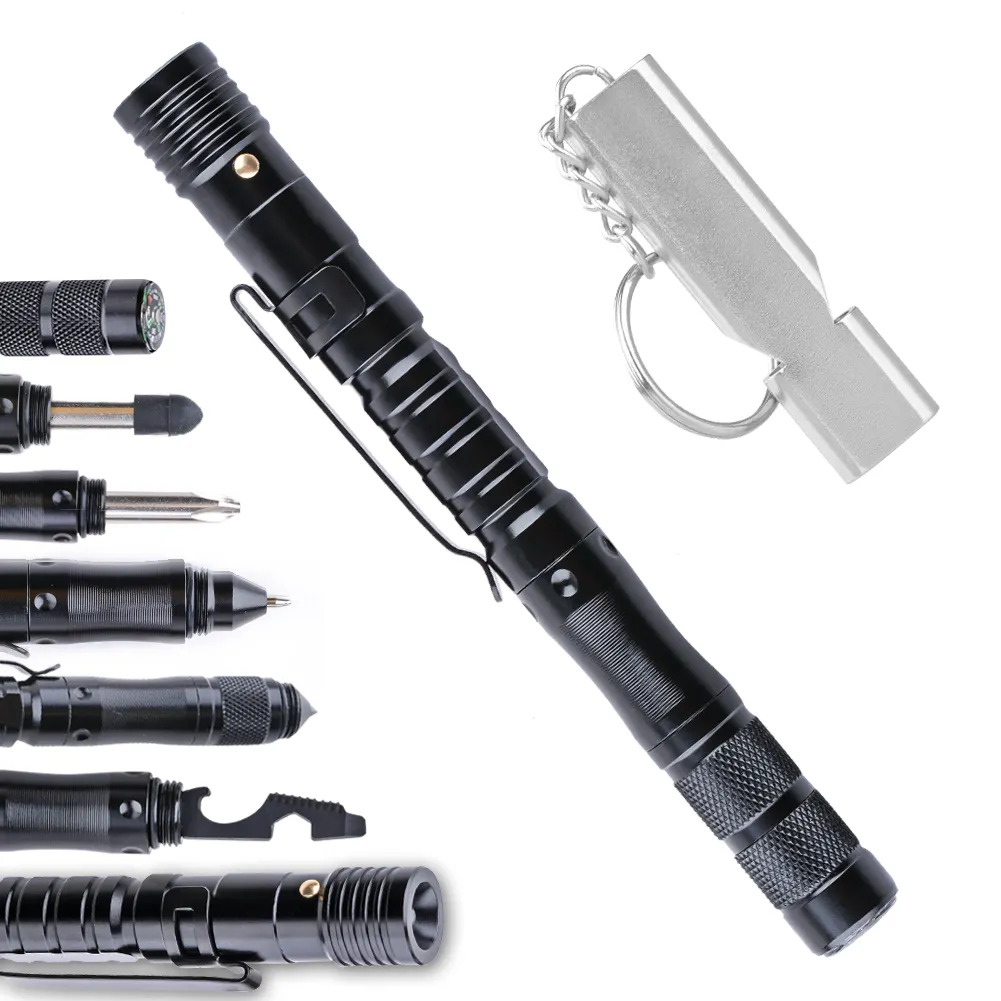 Penna tattica multiuso con Flash leggero di notte coltelli da campeggio caccia sopravvivenza penna tattica tascabile multifunzione