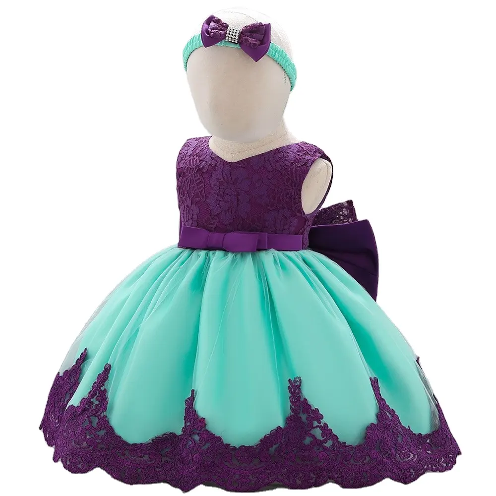 Toptan çocuklar fantezi doğum günü giysileri giymek prenses butik giyim pamuk bebek kız elbise kafa bandı ile