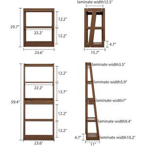 ספריית סולם מעץ מלא בת 5 קומות, מדפי תצוגה מודרניים עם מסגרת עץ, ספרייה מתקפלת וחוסכת מקום לבתי מלון - Product Image 3
