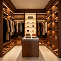 Meubles de dressing sur mesure en bois avec larges tiroirs, boîtes de rangement et penderie pour chambre et dressing