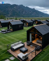Cabane préfabriquée modulaire en acier de style européen avec terrasse, étanche, pour Airbnb, station balnéaire en montagne, glamping, séjour chez l'habitant