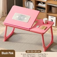 Table d'appoint pliable en bois pour ordinateur portable avec double ventilateur de refroidissement, réglable en hauteur et inclinaison sur 5 niveaux, portable pour lit et canapé, design ergonomique