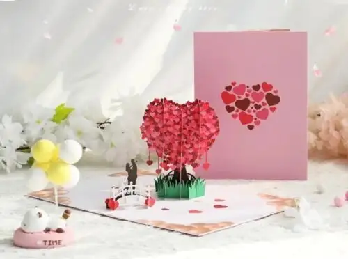 Cartão pop-up com envelope para presente de Dia dos Namorados 3D Amor Tree 2024 para uso romântico