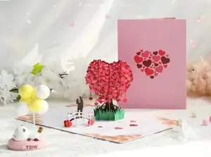2024バレンタインデー3Dラブツリーポップアップグリーティングカード、ロマンチックな使用のための封筒ギフト付き