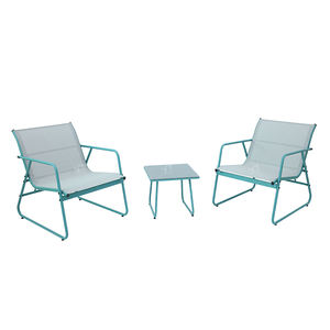 Ensembles de café d'extérieur Impression en soie Table et chaise en verre <span class=keywords><strong>Camping</strong></span> Patio Dinning Chaise de jardin en acier Ensembles de trois pièces - Product Image 1
