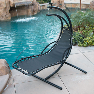 Sedia a dondolo sospesa curva per esterni a forma di uovo con supporto per amaca, cuscino e tettuccio rimovibile - Product Image 3