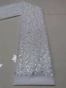 New Lace High Quality Sequin Bridal Lace Fabric Beaded Stone Lace Fabric Dresses For Women